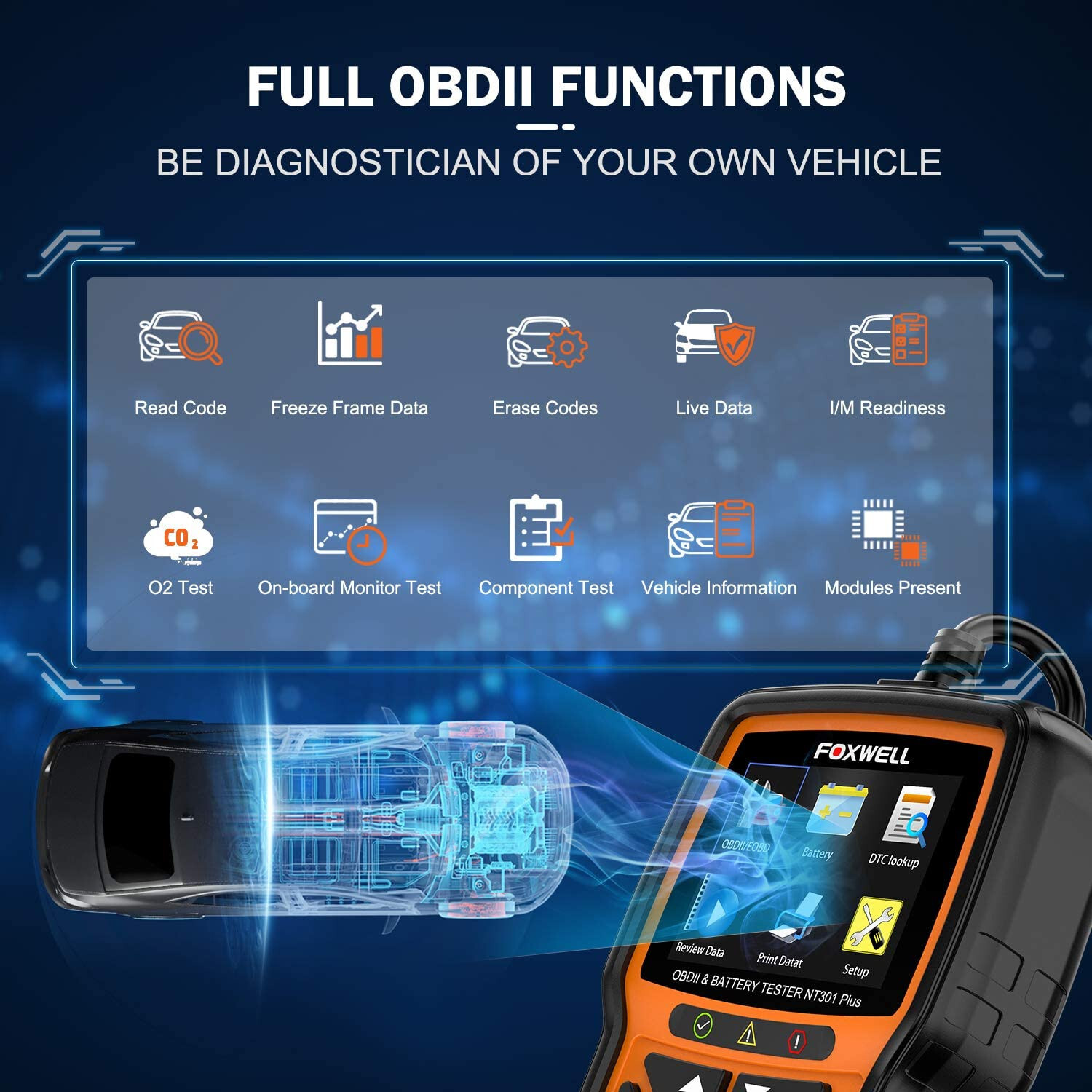 Foxwell NT301 OBD2 Scanner Code Reader OBD II Check Engine Car Diagnostic Tool