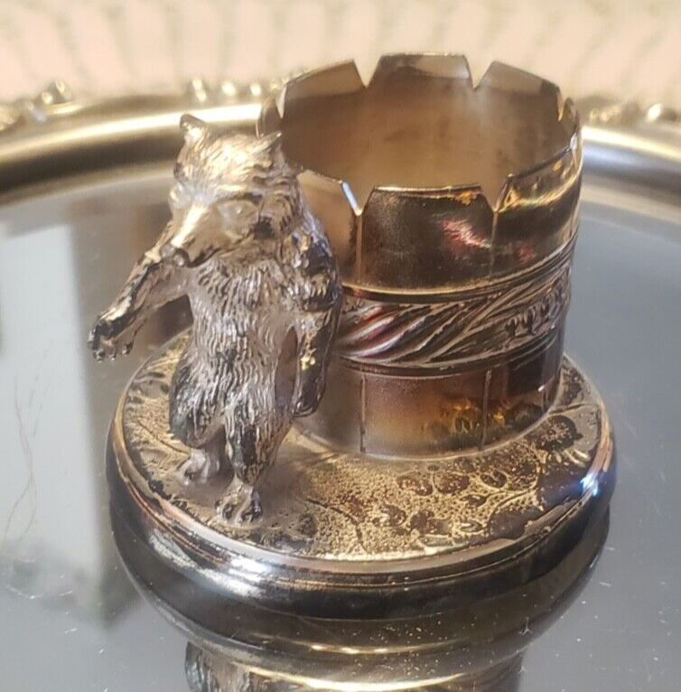 Standing Bear figural toothpick/Matchbook holder Made by Pairpoint . Nice!