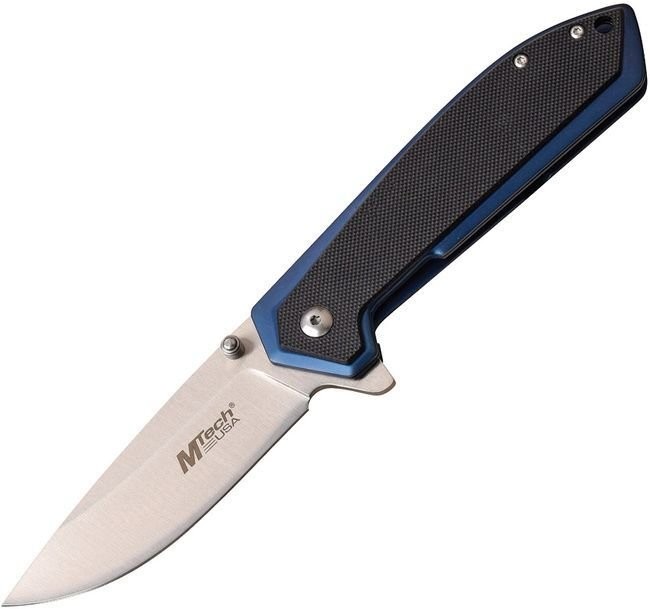 MTech Framelock Black/Blue Stainless Drop Pocket Folding Knife - MT-1068BL