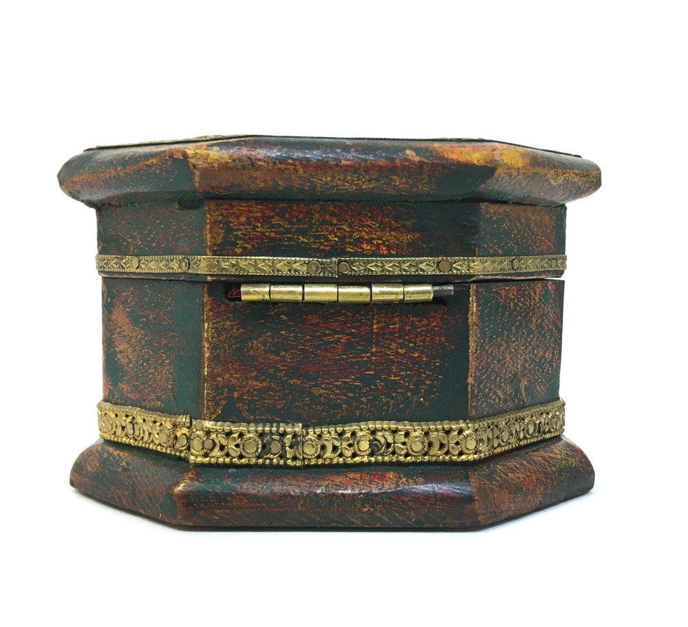 Vintage Handcrafted Brass Work Unique Shaped Wooden Box