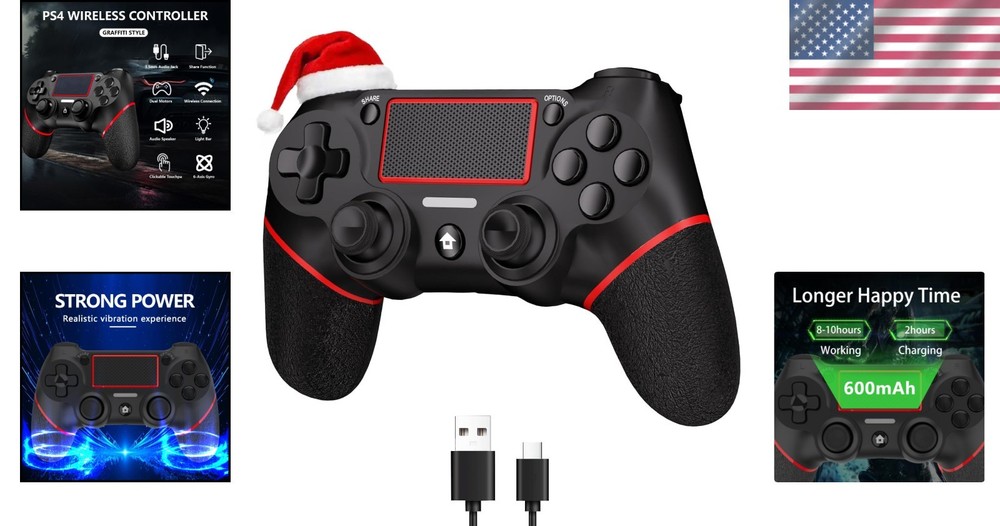 High-Performance Black Red Wireless PS4 Controller with Touchpad & Share Button