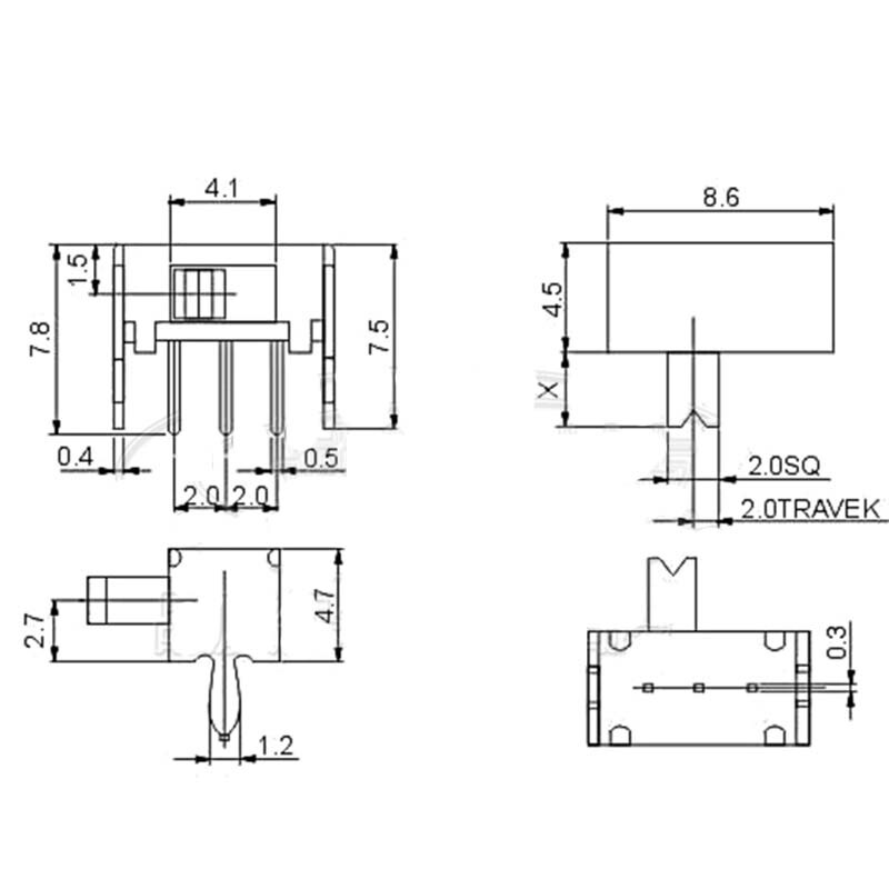 2 Position ON-OFF Microswitch 1P2T SPDT 5 Pin PCB Panel Model Mini Slide Switch