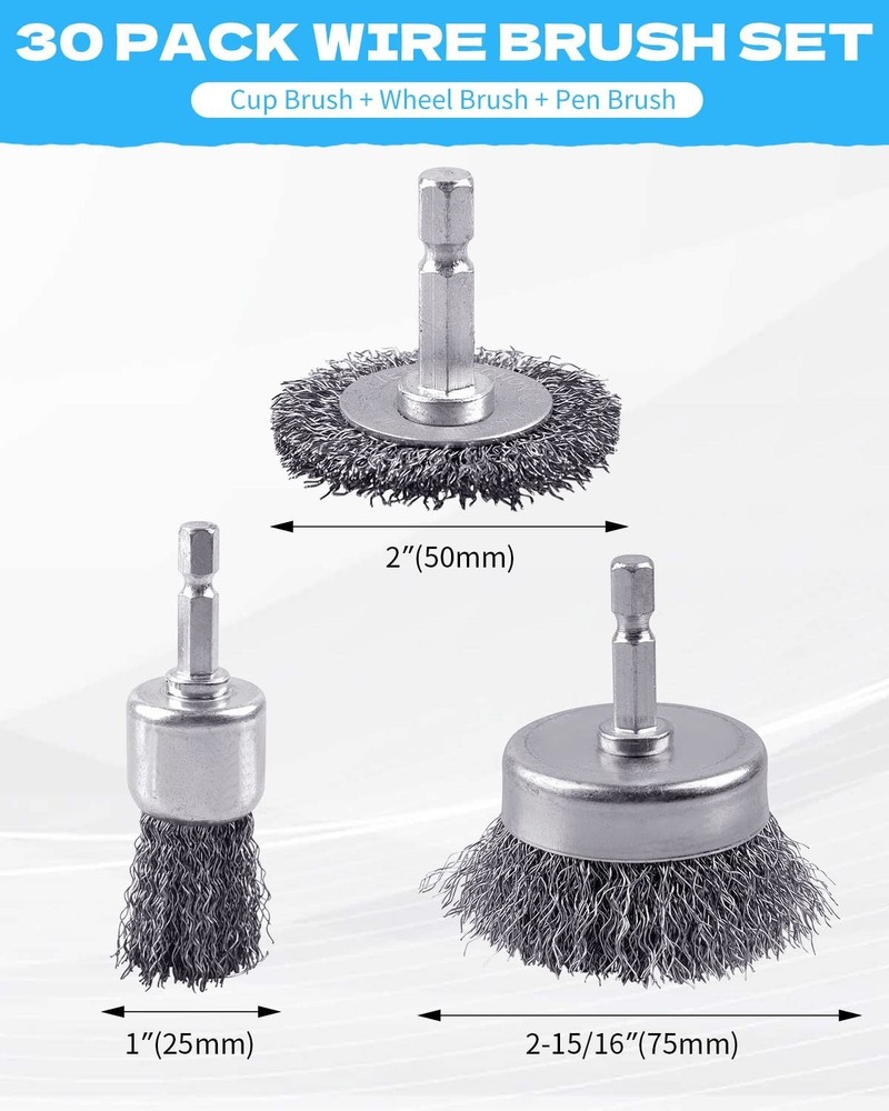 30 Pack Carbon Steel Wire Brush Set