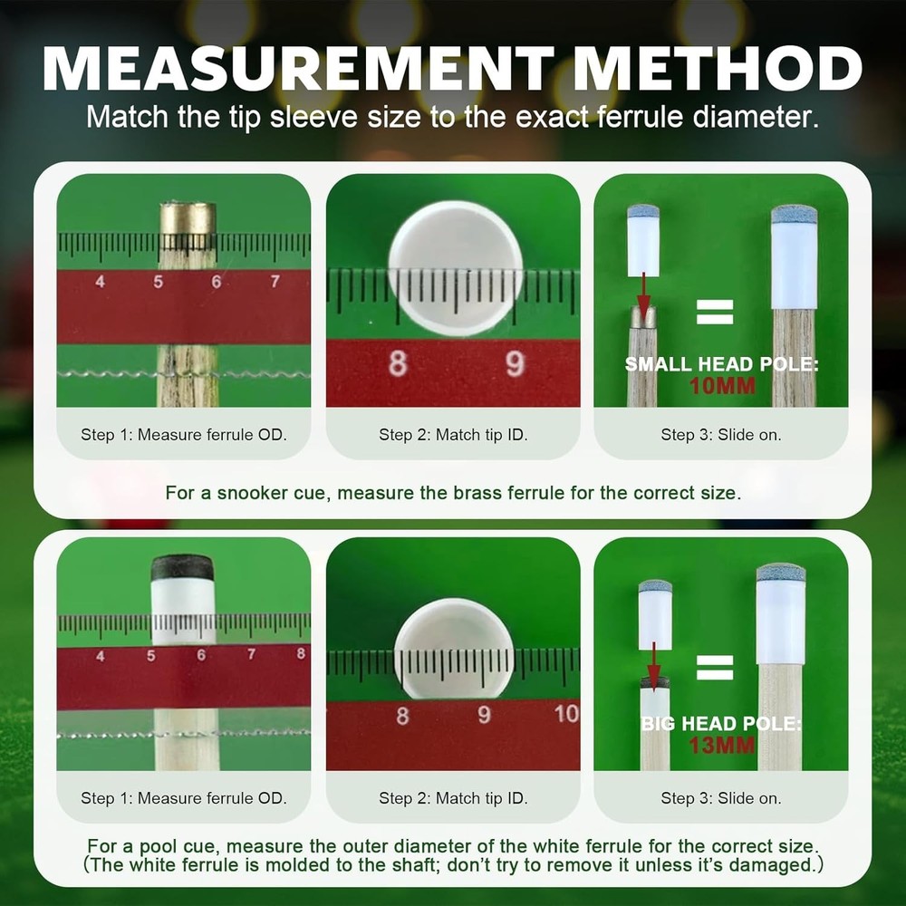 40Pcs Slip On Pool Cue Tips Replacement Kit, 4 Sizes Upgrade Pool Stick Tips