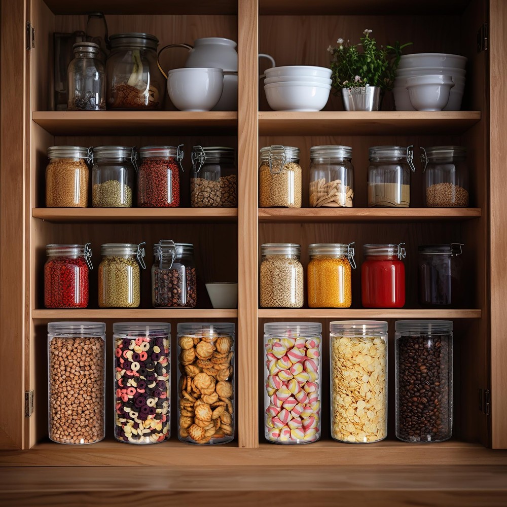 8 Pack Clear Plastic Jars with Lid, 46 OZ Round Candy Storage Jars, Empty Lar...