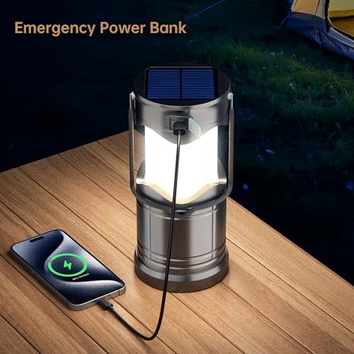 Lichamp 4-Pack Solar Camping Lantern, USB Rechargeable LED Lights with 3 Modes