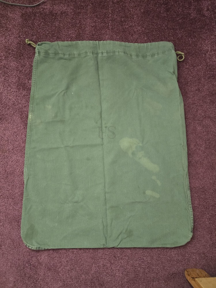 VTG US Army Canvas Laundry Duffel Bag OD Green Drawstring Barracks Sack
