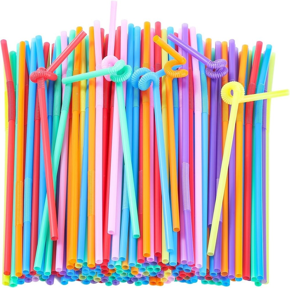 [100 Pack] 10.24" High Extra Long Flexible Plastic Straws, Disposable Drinking S