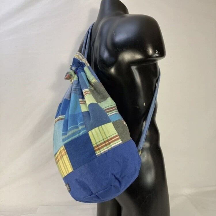 One-Way Kikoy Patchwork Drawstring Backpack Cinch Sack Waterproof Handmade