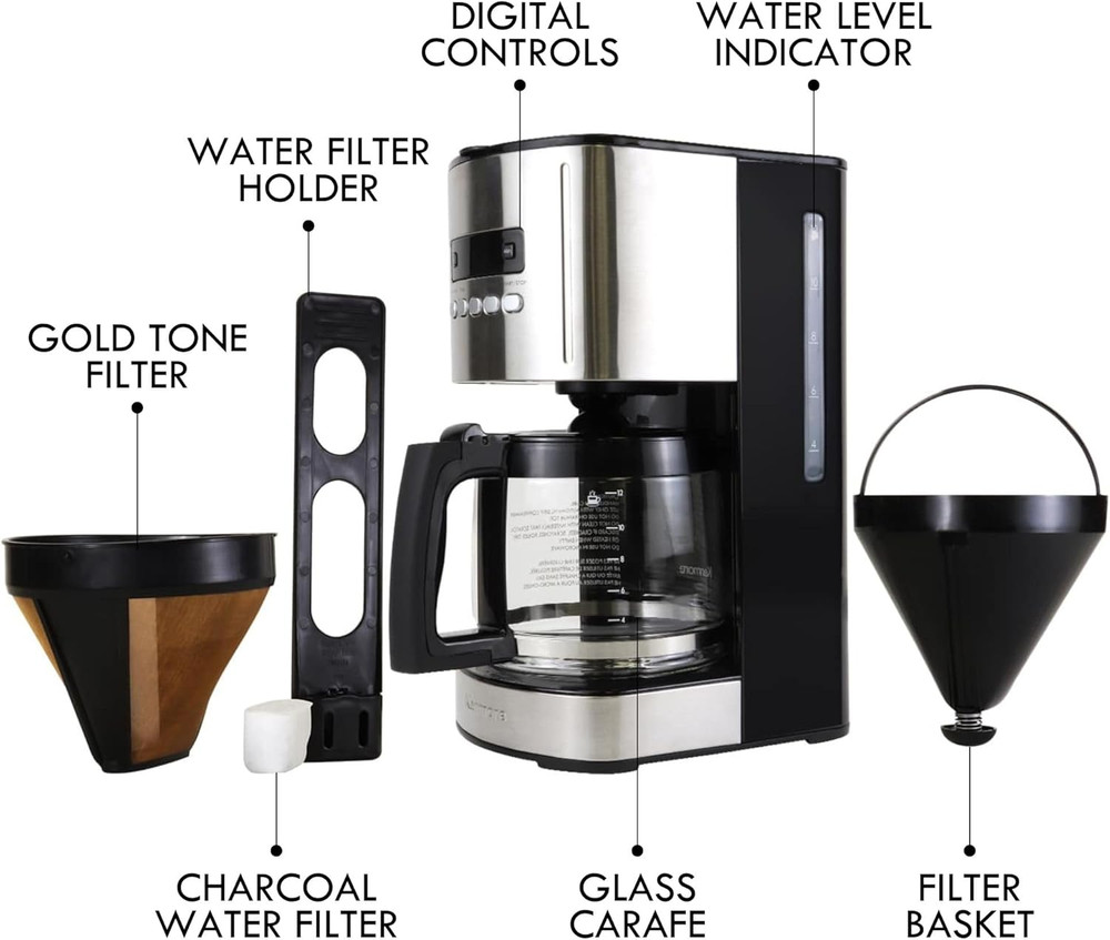Kenmore Drip Coffee Maker - 12 Cup Programmable Cafe Machine with Glass Pot, Reg