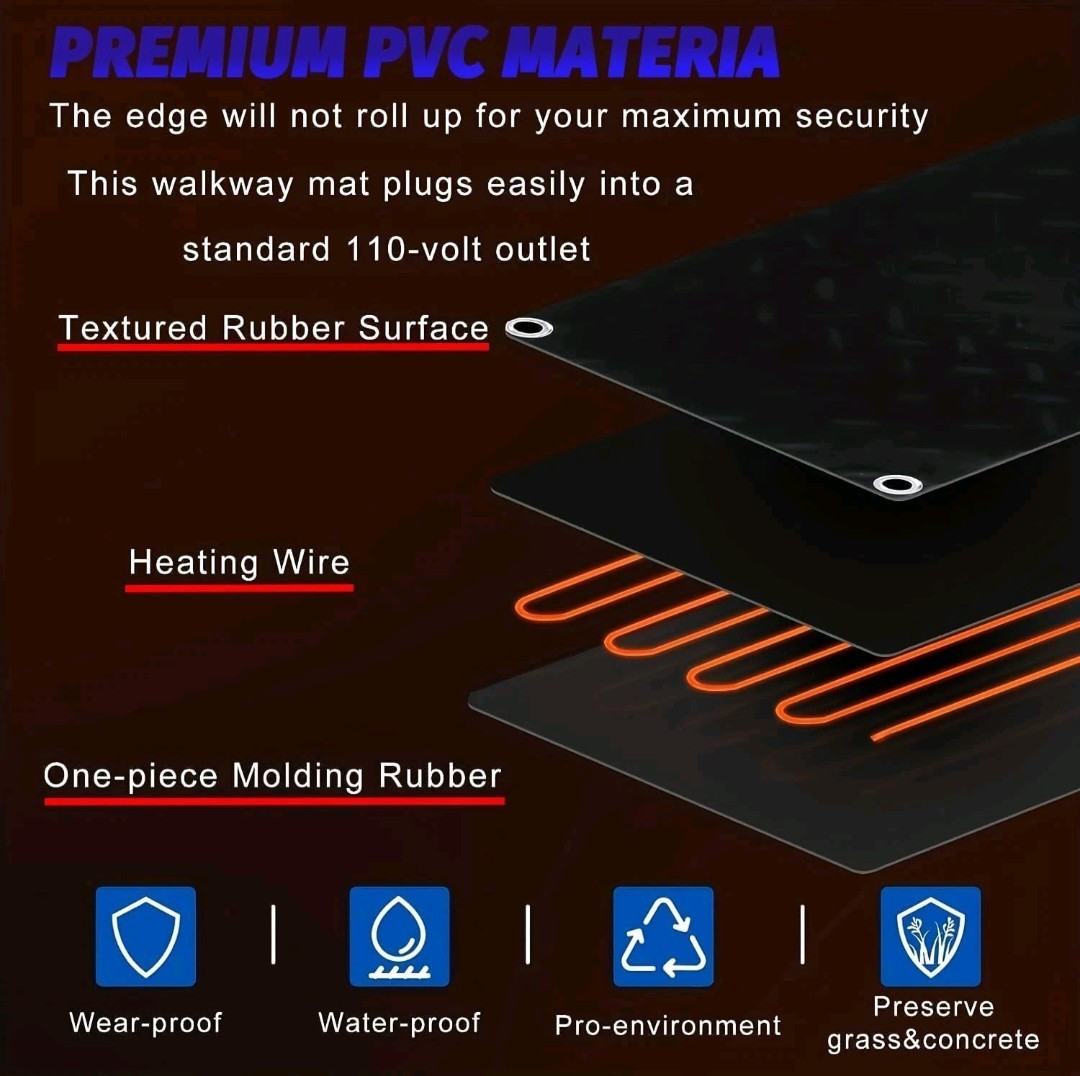 Heated Snow Melting Mats for walkways Stairs- Outdoor Heated Mats- 10in x 30in