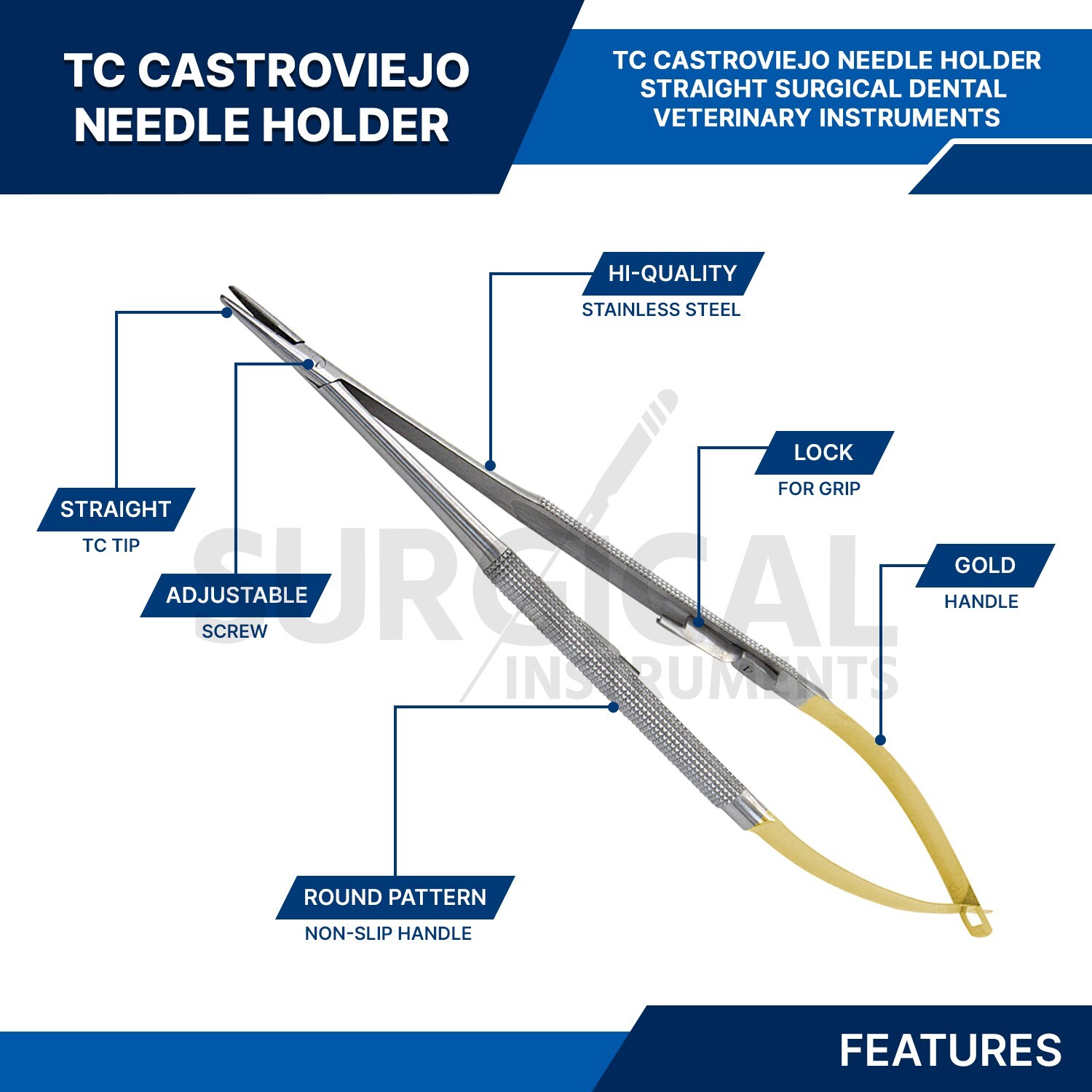 T/C Castroviejo Micro Needle Holder 5.5" Straight W/ Tungsten Carbide German Gr