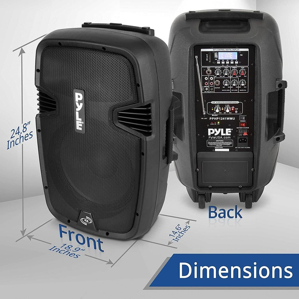 Pyle Portable Bluetooth Loudspeaker - Active PA Speaker System Kit Rechargeable