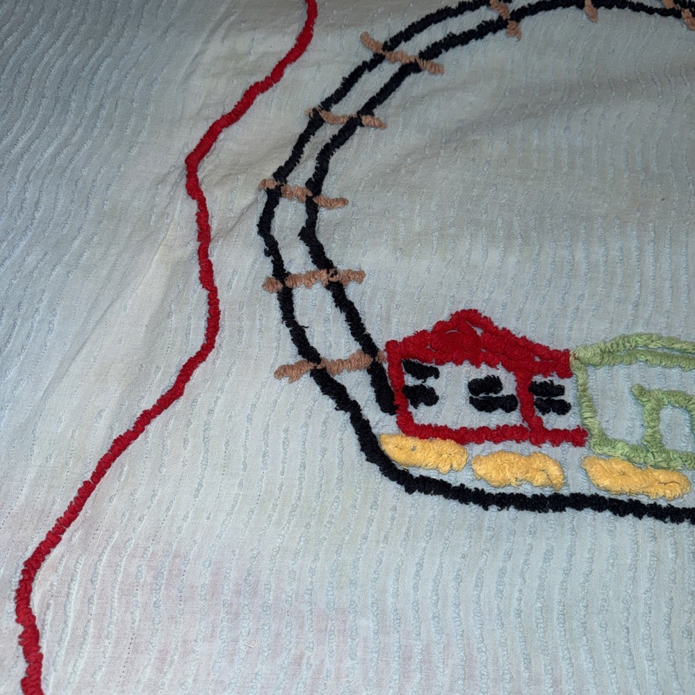 RARE chenille Train Bedspread 72x98