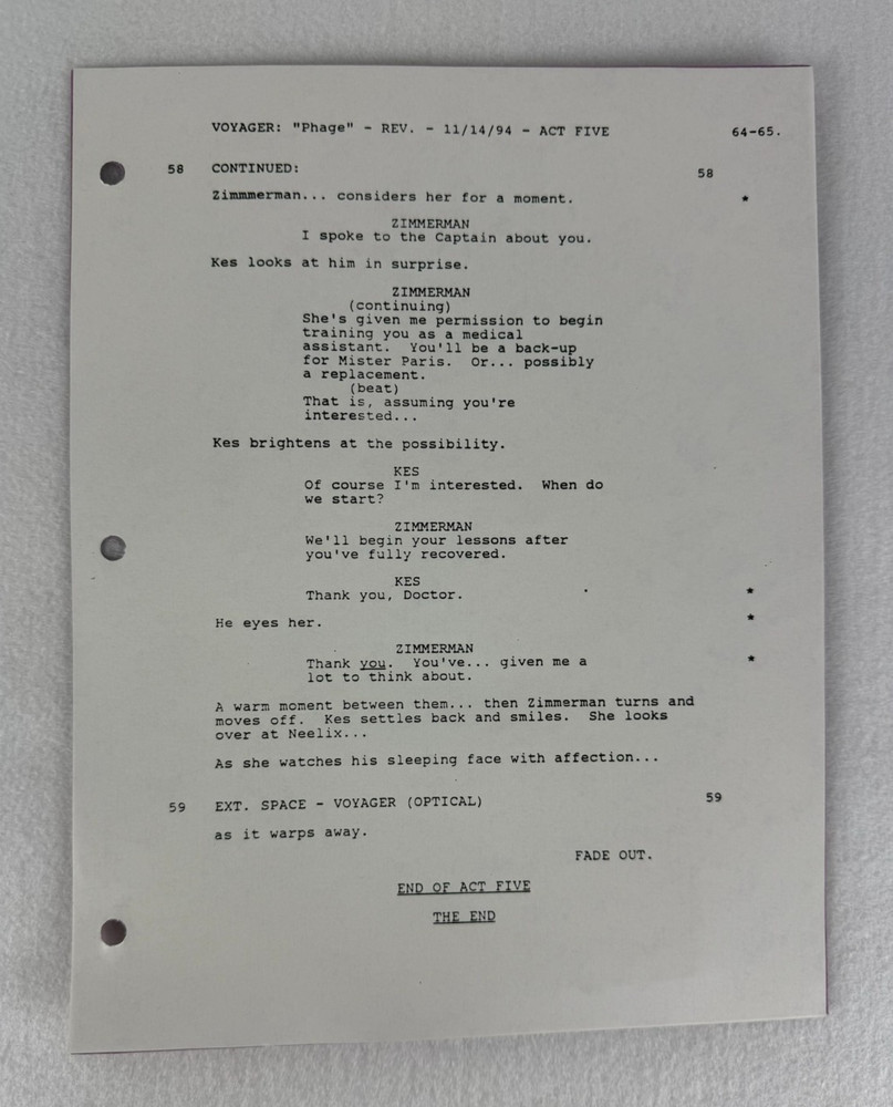 Star Trek Voyager “Phage” Final Draft Original Studio Script 11/11/1994