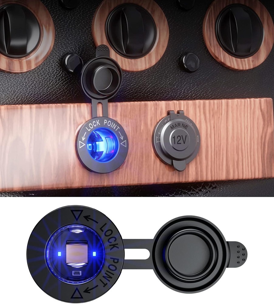 Durable Blue LED 12V Cigarette Lighter Socket 2 Pack - Waterproof & Eco-Friendly