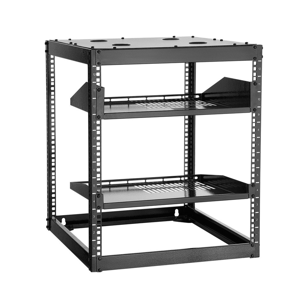 12U Floor Wall Rack 23in Depth Open Frame 500lb Load 4-Post Built