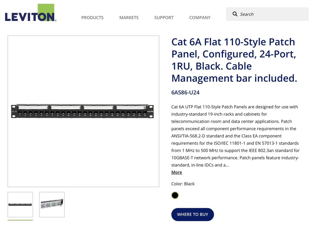 LEVITON CAT6A 24-Port  (6A586-U24) Patch Panel
