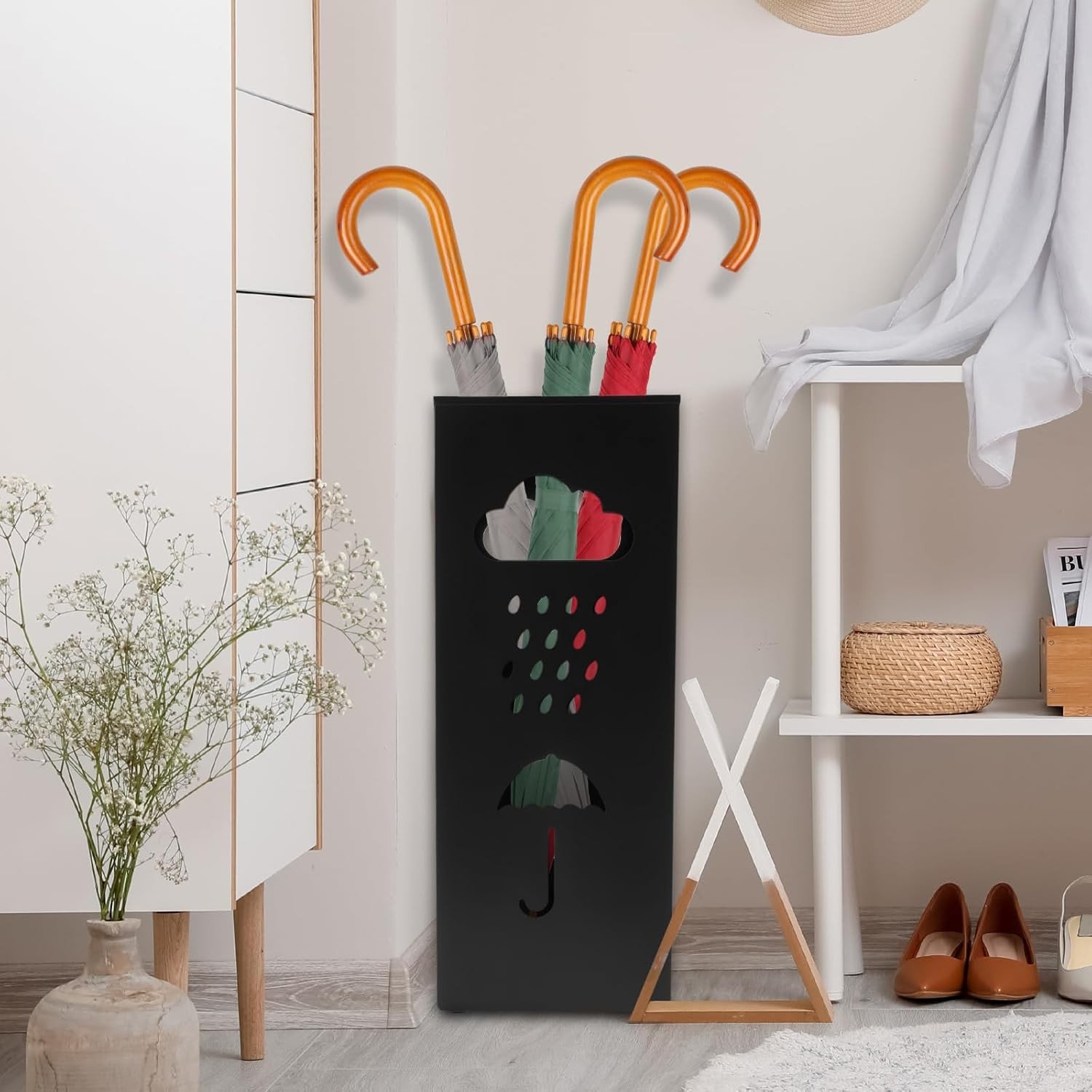 Umbrella Stand Metal Umbrella Holder,Hollowed Square Walking Cane Organizer Rack