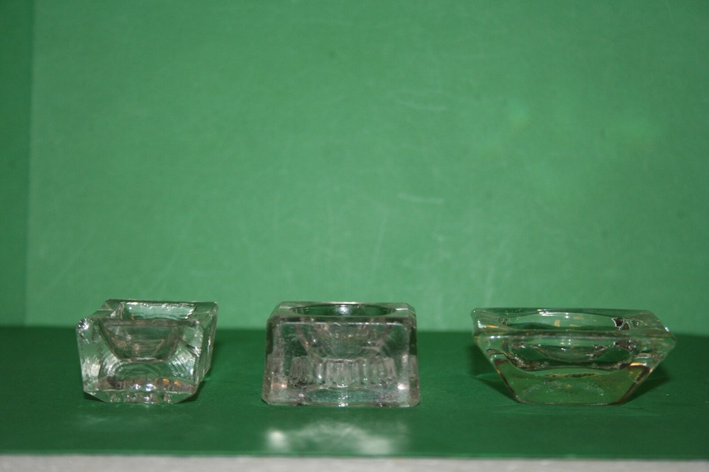 Lot 3 Antique Press Etch Blown Glass Open Salt Dip Cellar Square & Rectangular