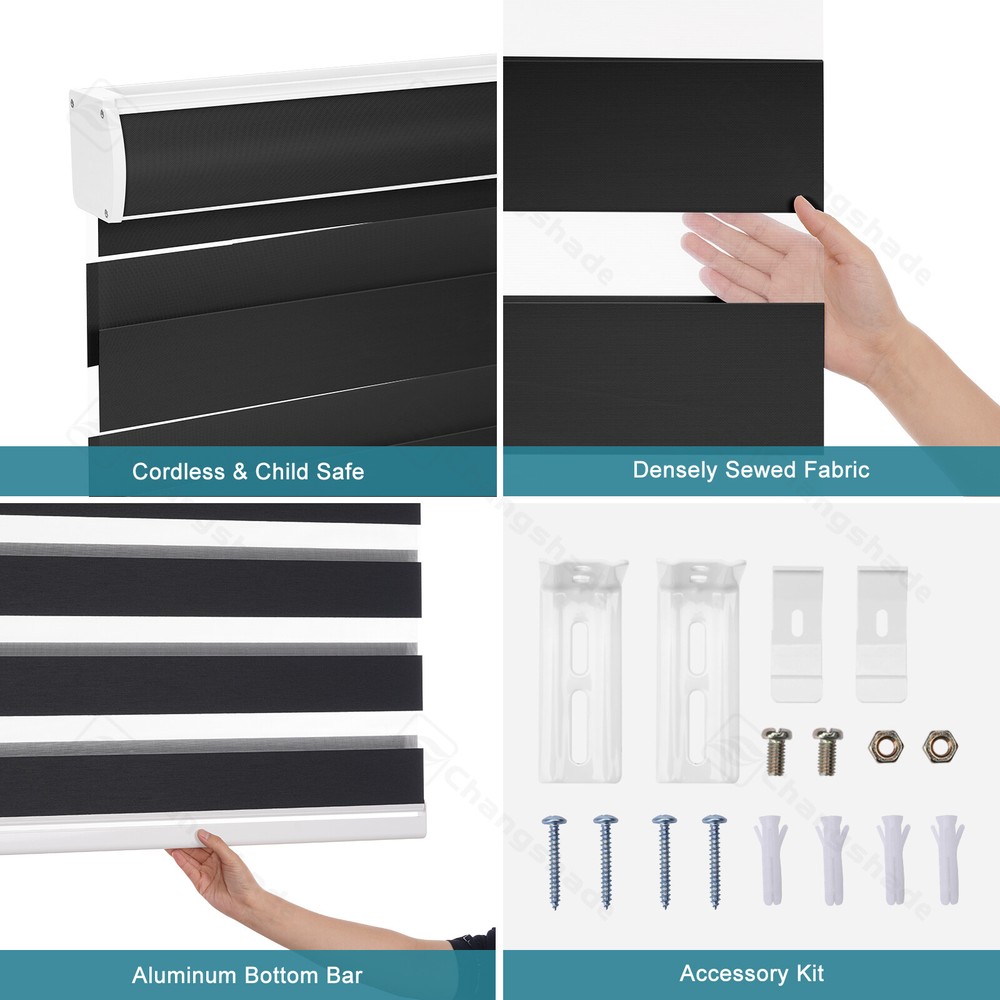 Customized 85% Blackout Cordless Dual Layer Zebra Shades Roller Blinds