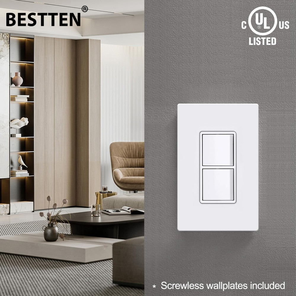 2 Pack Double Rocker Light Switch, Two Single Pole Electrical Paddle Switch, ...