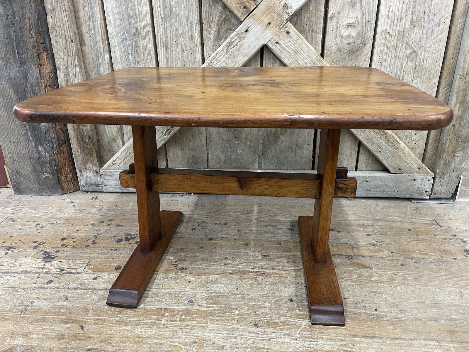 Antique Primtive Pine Trestle Table end or lamp stand coffee table size