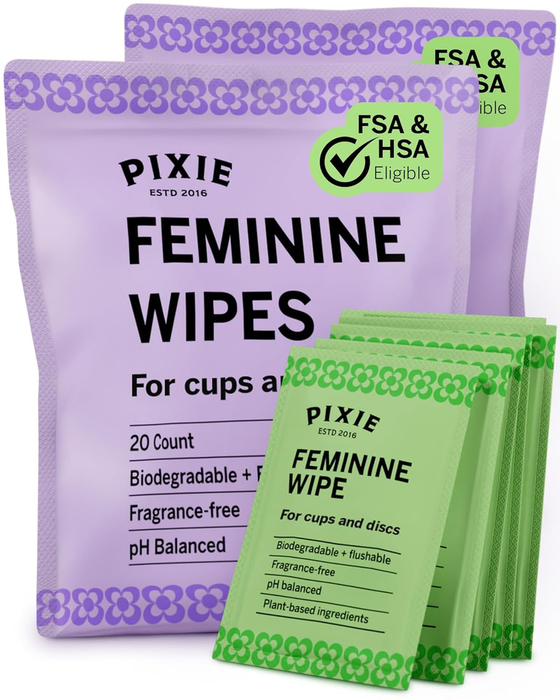 Pixie Feminine Wipes - Flushable, Biodegradable, Ph Balanced & Unscented - In...