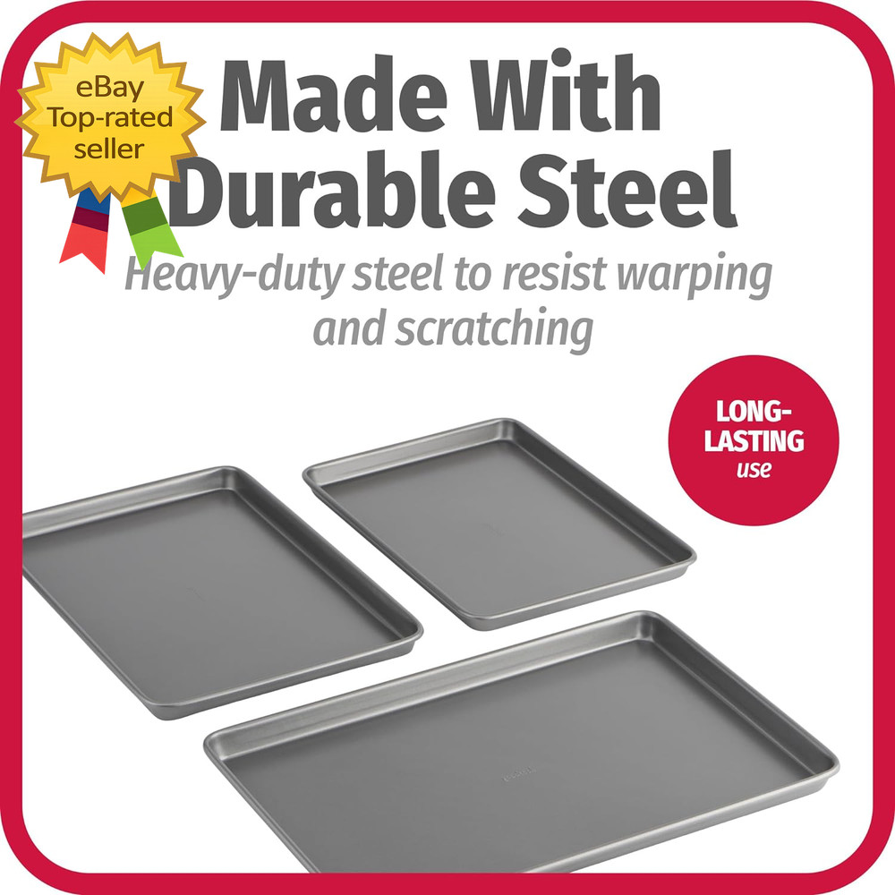 Everyday Nonstick Baking Sheet Set 3 Pack Includes One Small Medium and Large Pa