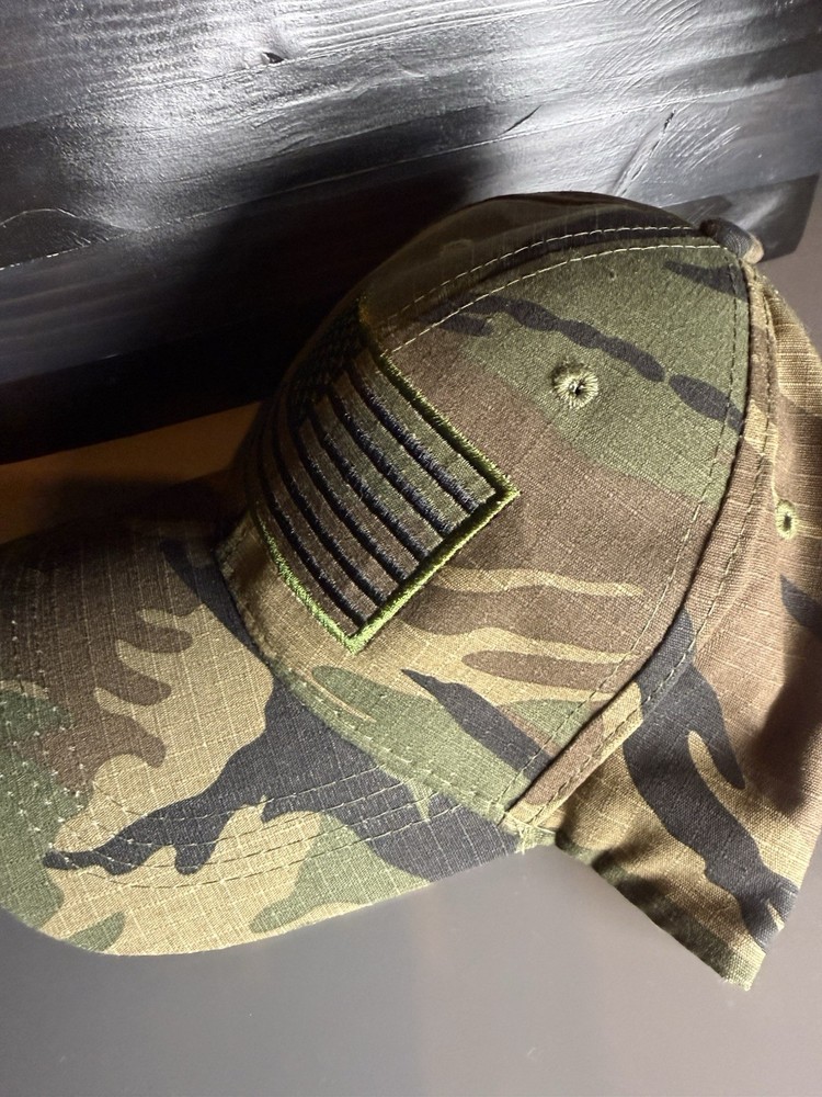 Camo Embroidered American Flag Tactical Hat Adjustable Cap