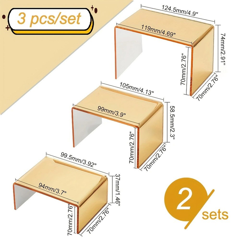 6pcs Acrylic Display Stand Riser 3 Sizes Storage Rack for Tabletop