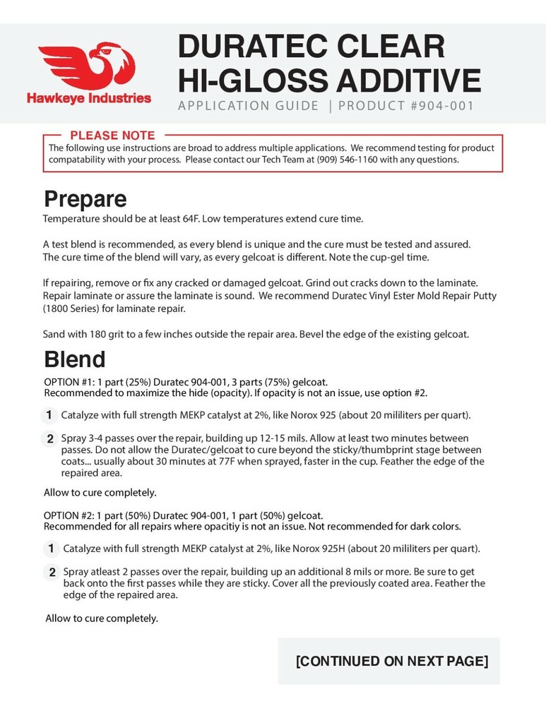 904-001 Duratec Clear Hi-Gloss Additive for Gelcoat (Quart)