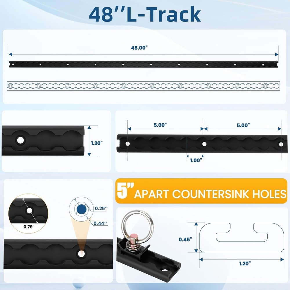 Pack L Track Tie Down System, Includes Black Anodized Aluminum L-Track 4ft 4