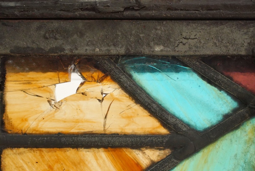1900s Rectangular Leaded Stained Glass Church Window - R289854