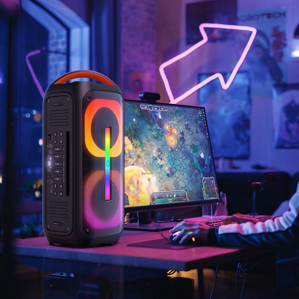 Party Speaker with 2 Wireless Microphnes Rechargeable Bluetooth Speaker Karaoke