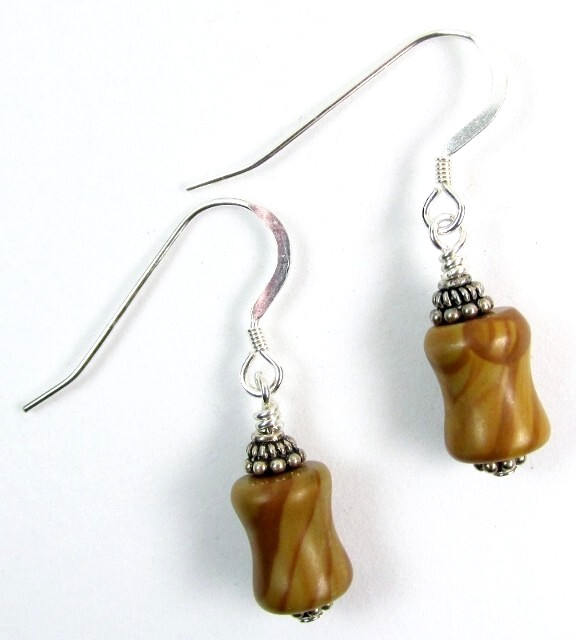 Beaded brown JASPER handmade EARRINGS pierced style OOAK