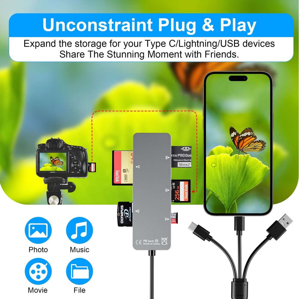 Memory Stick pro Duo Adapter 5-in-1 Multi Card Reader Supports Silver