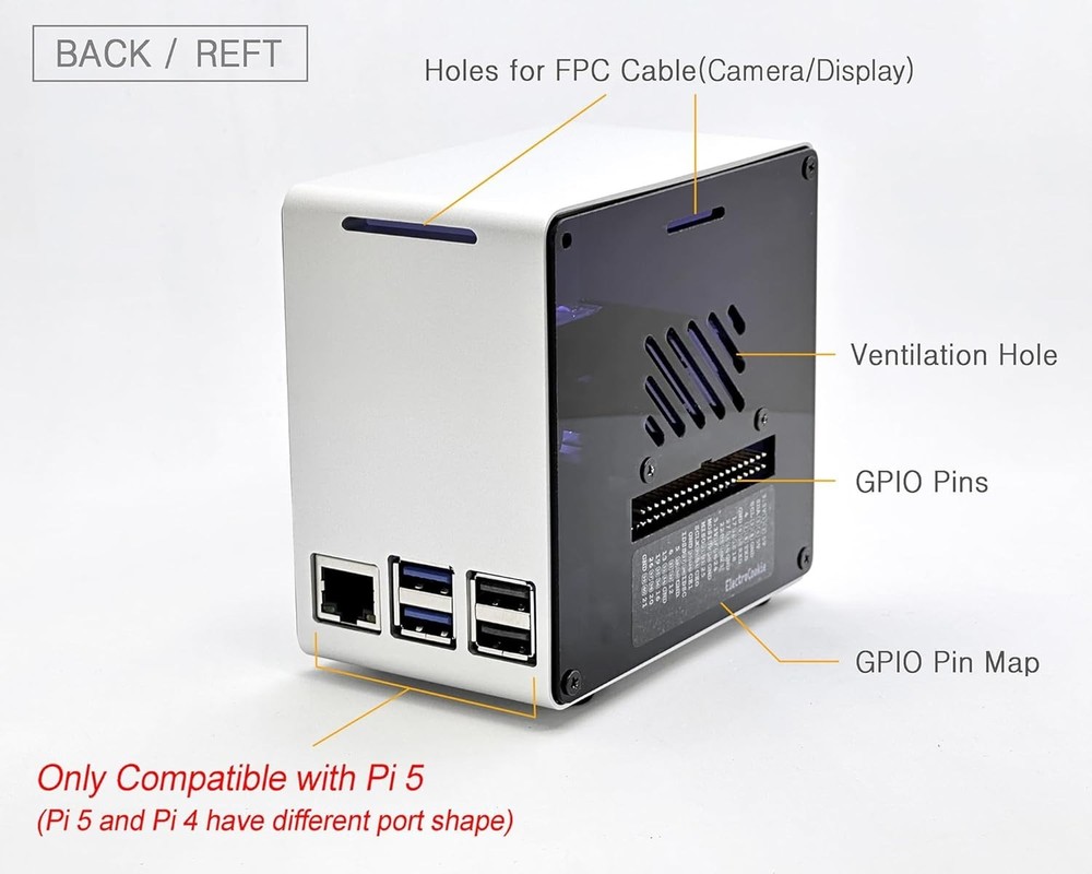 Mini Tower Case with RGB Fan for Raspberry Pi 5 - Silver