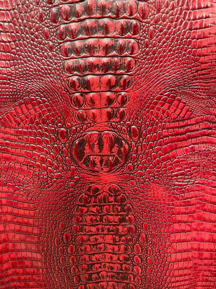 Embossed Leather Crocodile Red, Leather Sheets for Wallets, Bags, Upholstery