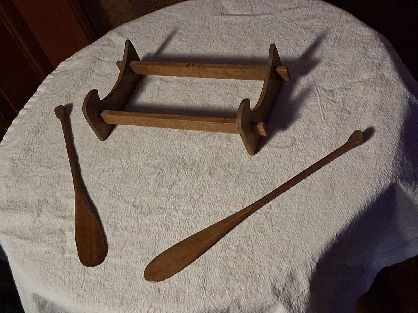 Vintage AM Wooden Large 27" Canoe Model~2 Paddles & Stand~Original Box