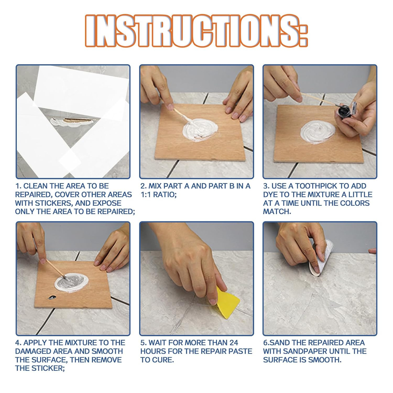 Porcelain Repair Kit, Waterproof Fiberglass Tub Repair Kits, Strong Tile Repair