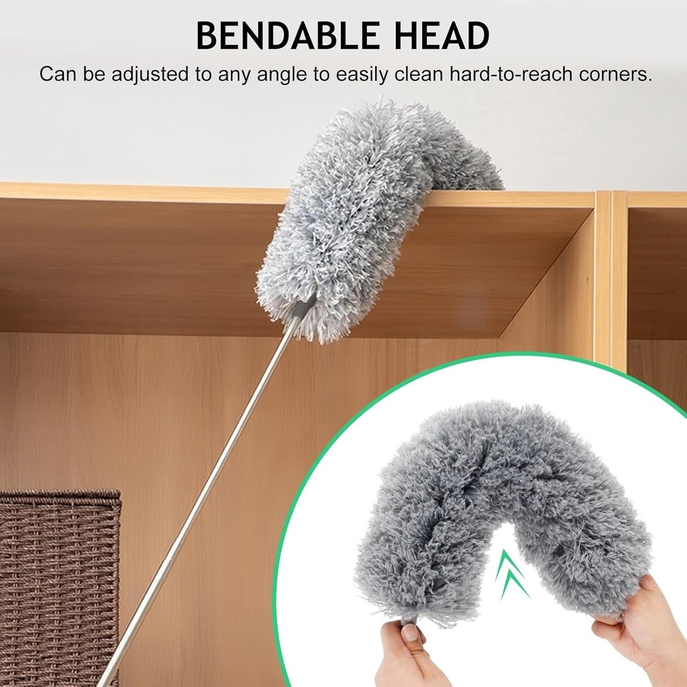 Washable Extra-Long Duster with Electrostatic Microfiber Head for High Dusting