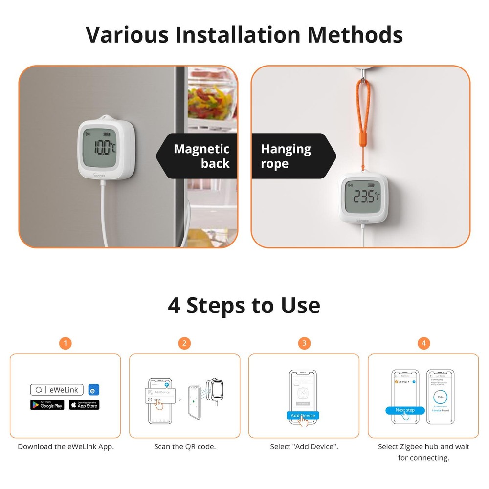 SONOFF IP65 Zigbee LCD Smart Thermometer Probe Temperature Detection with Probe