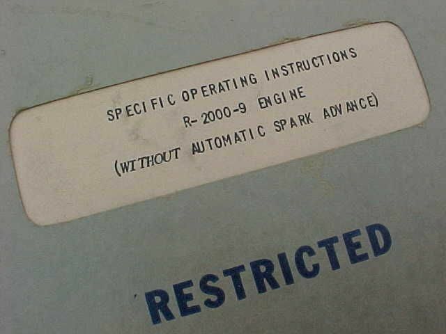 ORIGINAL WWII 1945 PRATT WHITNEY R-2000-9 ENGINE SPECIFIC OPERATING INSTRUCTIONS