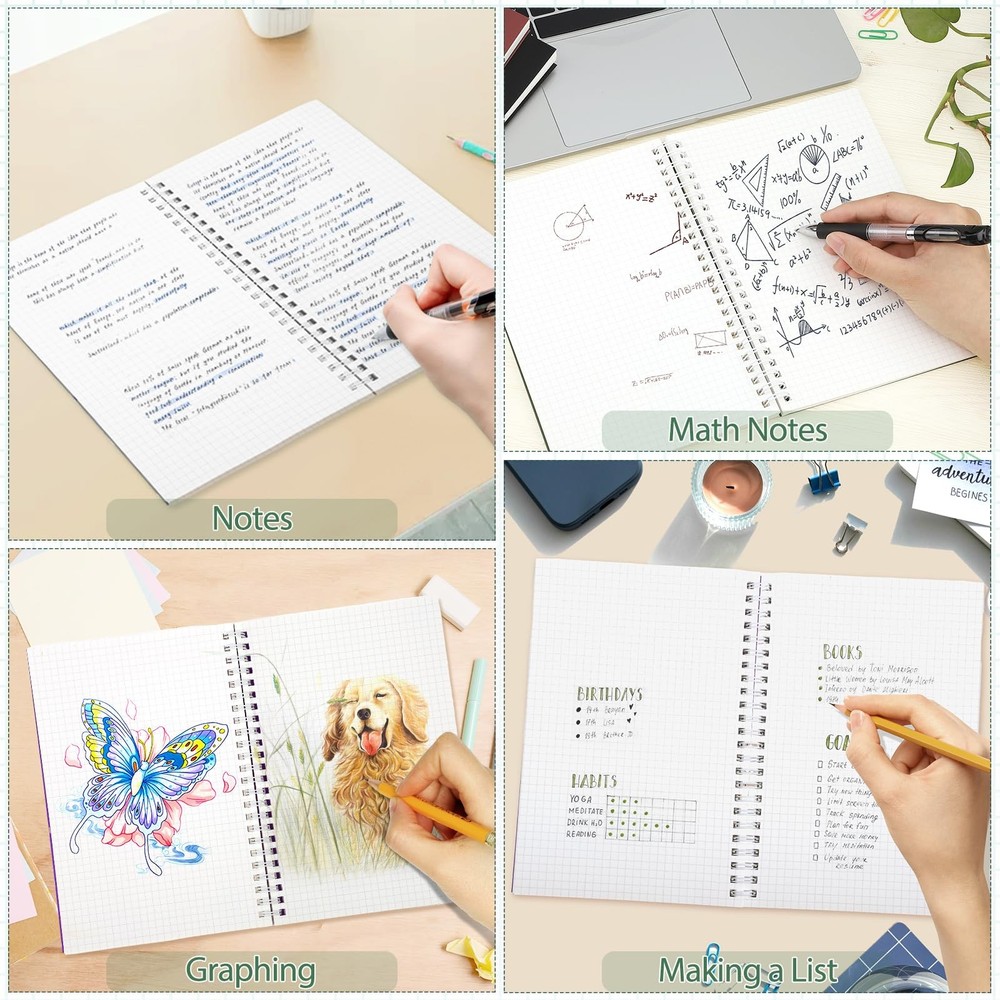 4 Pack Graph Paper Notebook A5 Grid Paper Notebooks Waterproof Plastic Graphi...