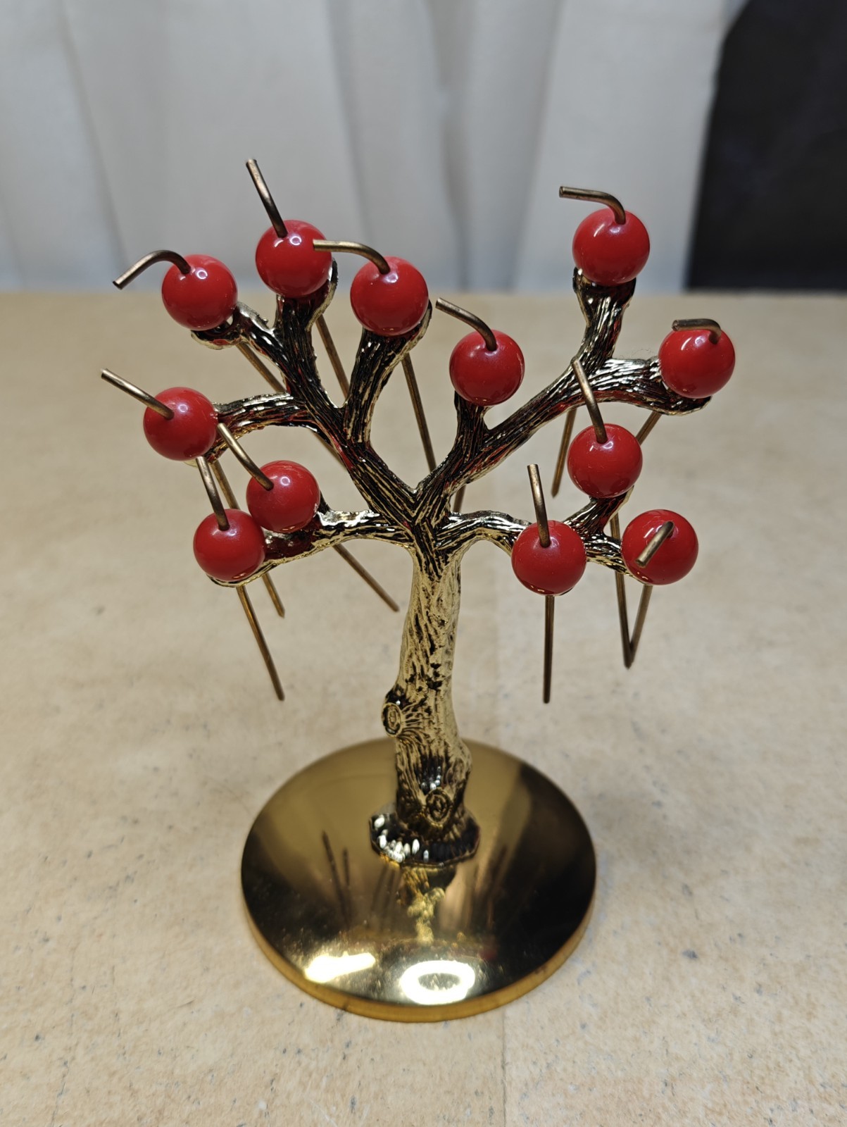 Cherry Tree Cocktail Pick Set Gold Tone, Brass Pick Vintage Mid Century