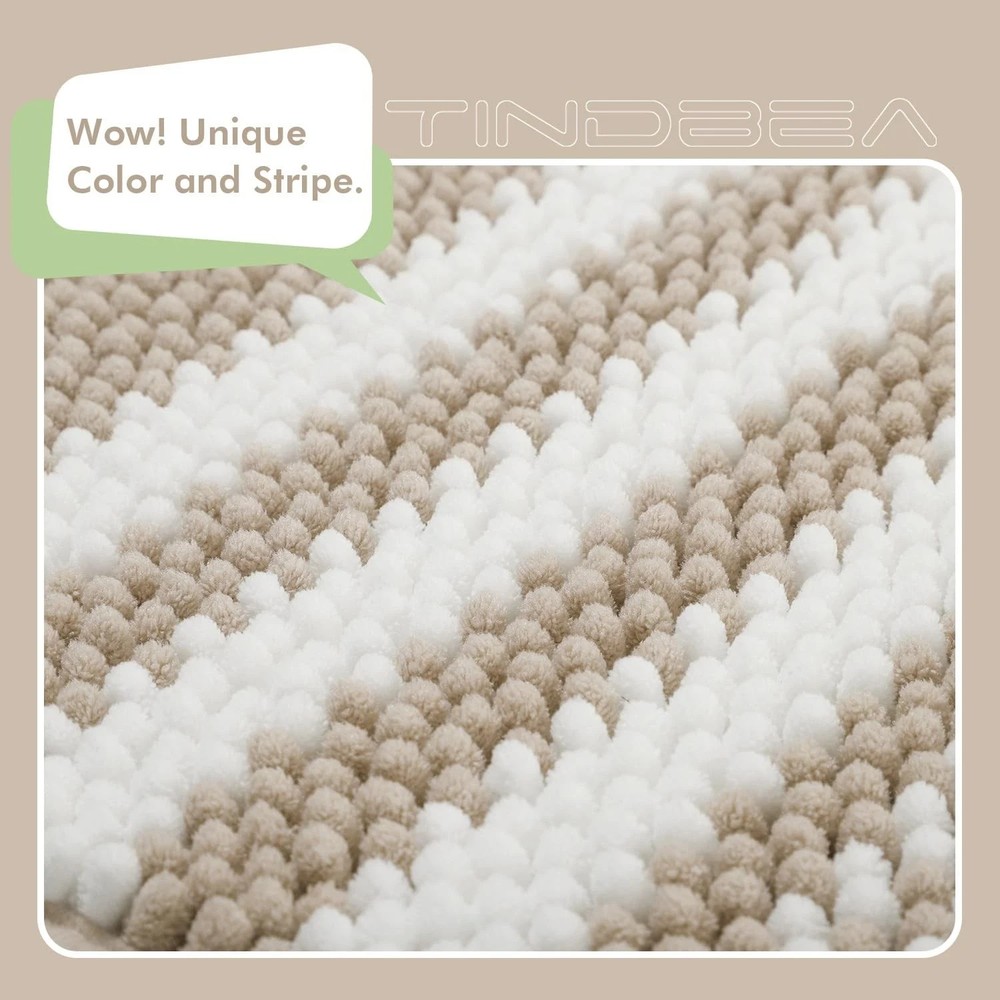 Soft Absorbent Chenille Bath Mat Set, Non-Slip, Machine Washable, Khaki