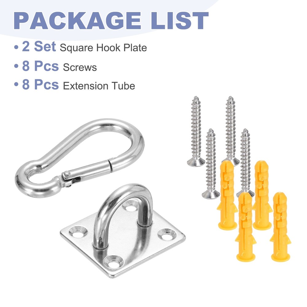 2Set M6 Eyelet Bracket Set Square Hook Plate and Hook, Silver