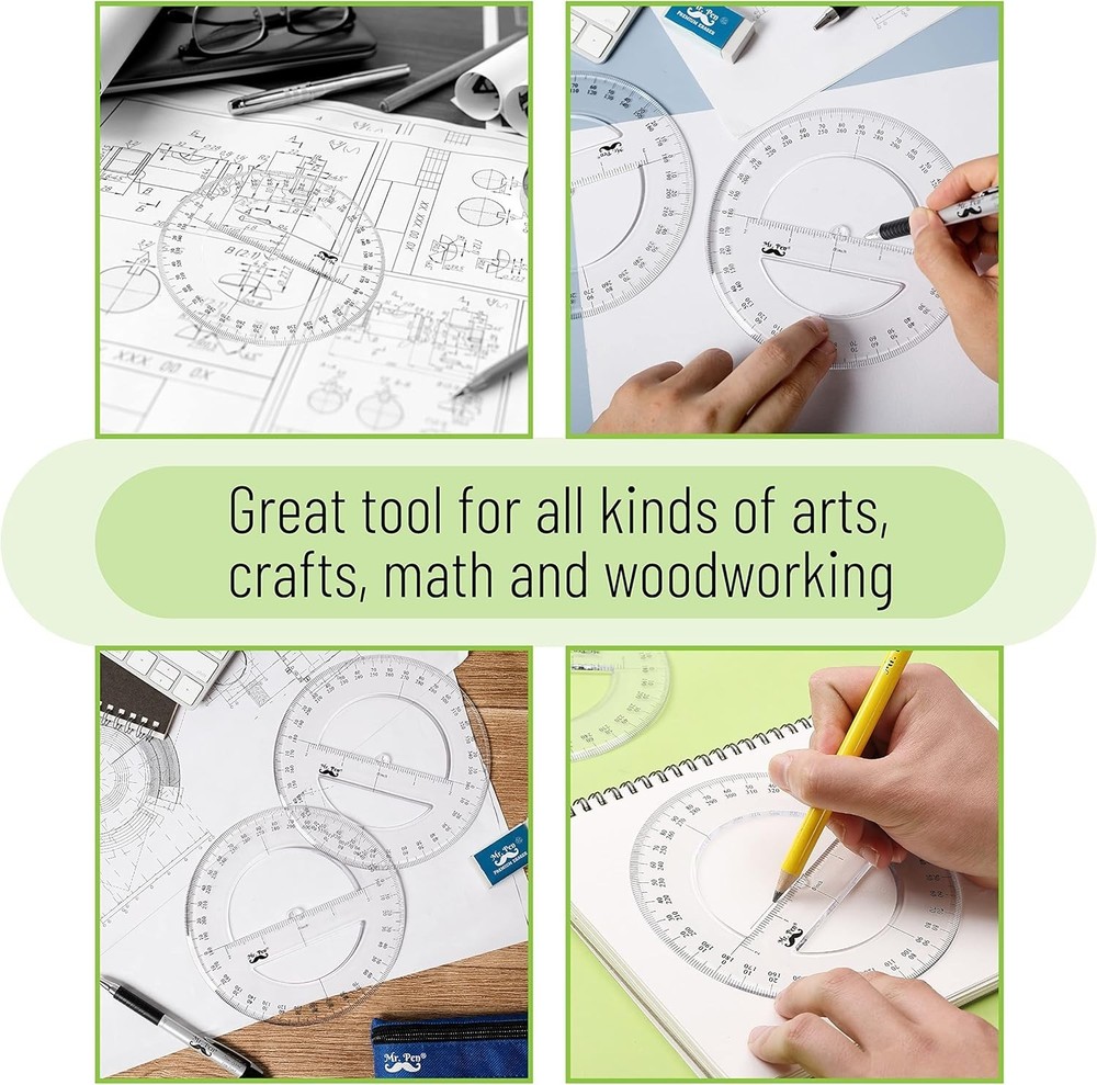 Math Geometry Protractor Set - Two Transparent 360-Degree Tools for Adventures
