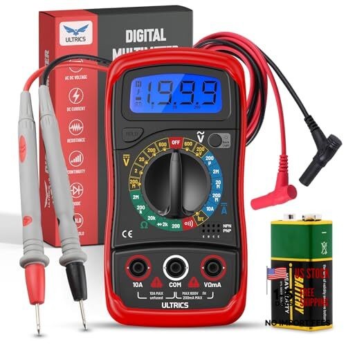 Digital Multimeter, Voltmeter Ammeter Ohmmeter with Test Leads Backlight LCD